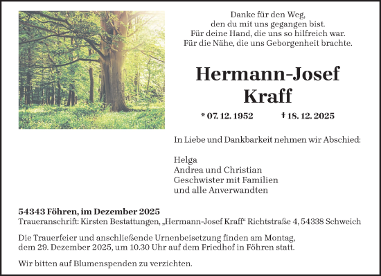 Traueranzeige von Hermann-Josef Kraff von trierischer_volksfreund