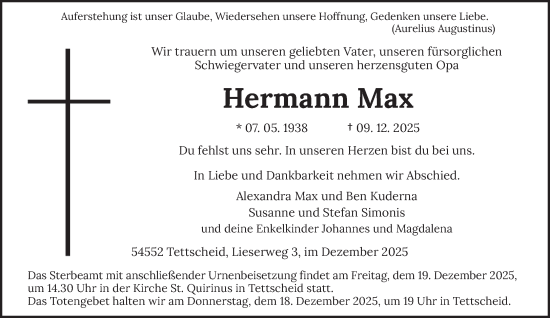 Traueranzeige von Hermann Max von trierischer_volksfreund