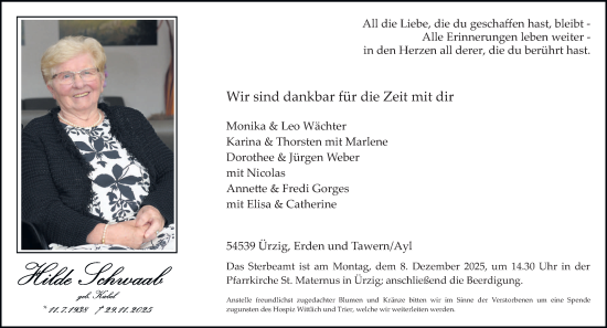 Traueranzeige von Hilde Schwaab von trierischer_volksfreund