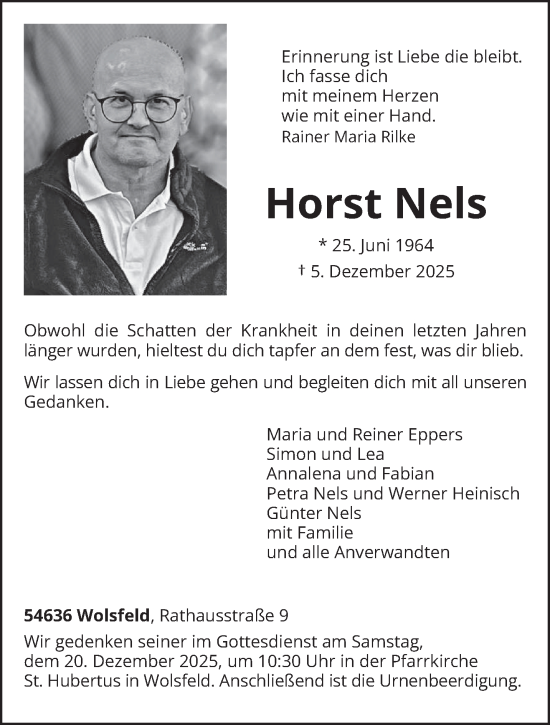 Traueranzeige von Horst Nels von trierischer_volksfreund
