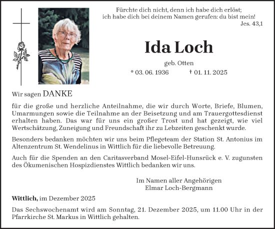 Traueranzeige von Ida Loch von trierischer_volksfreund