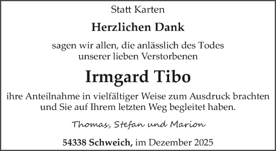 Traueranzeige von Irmgard Tibo von trierischer_volksfreund