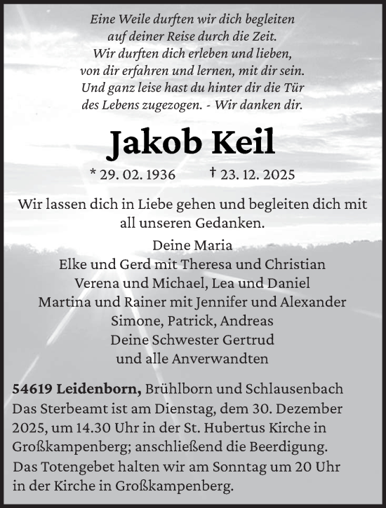 Traueranzeige von Jakob Keil von trierischer_volksfreund