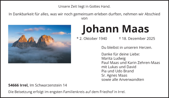 Traueranzeige von Johann Maas von trierischer_volksfreund