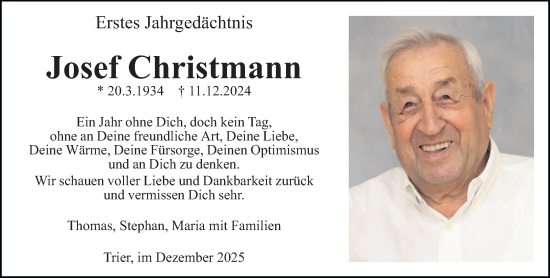 Traueranzeige von Josef Christmann von trierischer_volksfreund