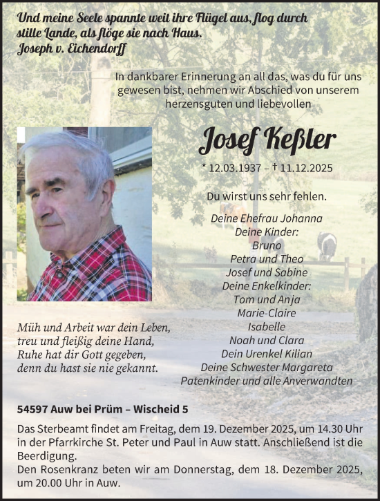 Traueranzeige von Josef Keßler von trierischer_volksfreund