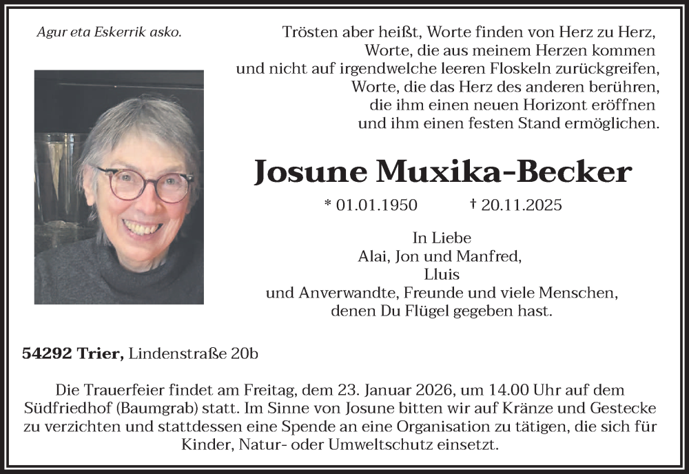  Traueranzeige für Josune Muxika-Becker vom 13.12.2025 aus trierischer_volksfreund