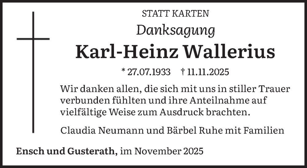  Traueranzeige für Karl-Heinz Wallerius vom 29.11.2025 aus trierischer_volksfreund