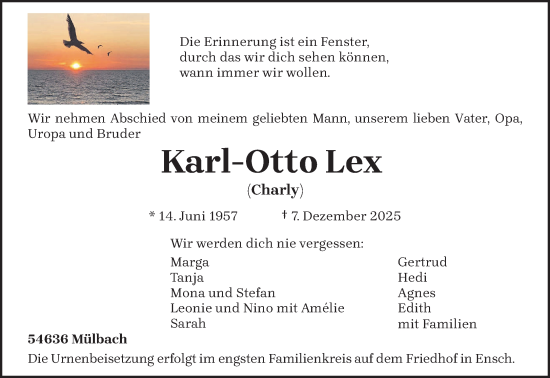 Traueranzeige von Karl-Otto Lex von trierischer_volksfreund
