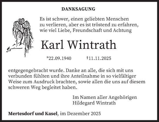 Traueranzeige von Karl Wintrath von trierischer_volksfreund