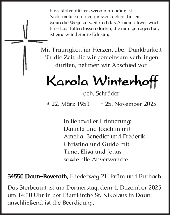 Traueranzeige von Karola Winterhoff von trierischer_volksfreund