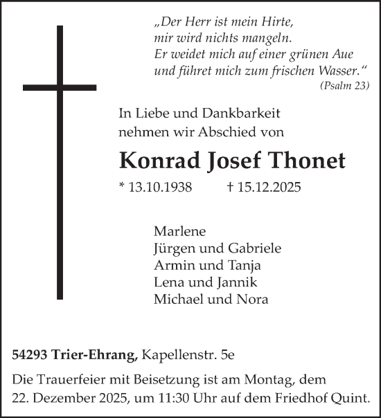 Traueranzeige von Konrad Josef Thonet von trierischer_volksfreund