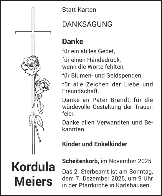 Traueranzeige von Kordula Meiers von trierischer_volksfreund