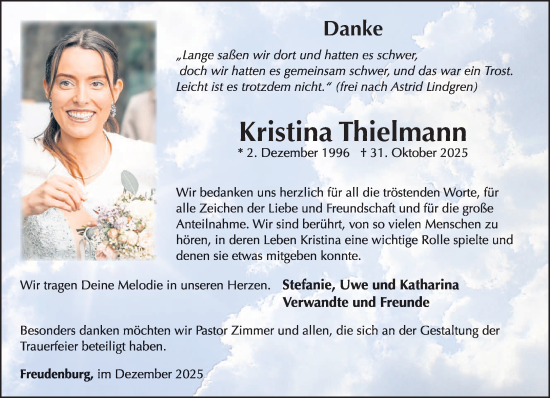 Traueranzeige von Kristina Thielmann von trierischer_volksfreund
