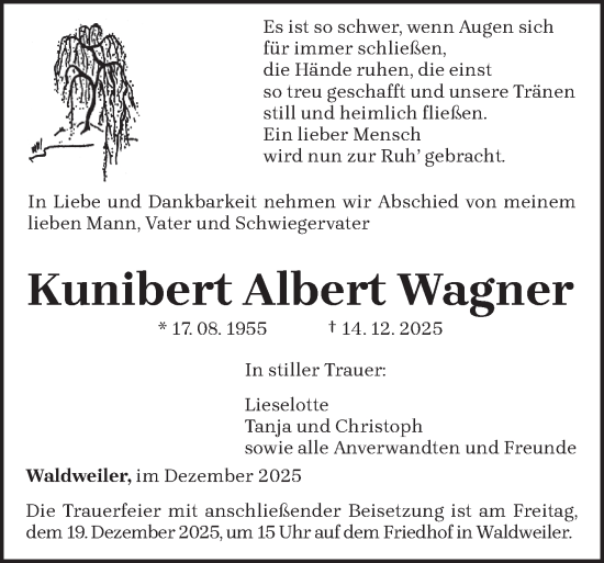 Traueranzeige von Kunibert Albert Wagner von trierischer_volksfreund