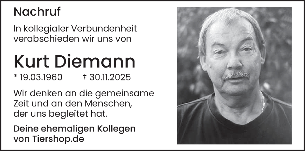  Traueranzeige für Kurt Diemann vom 12.12.2025 aus trierischer_volksfreund