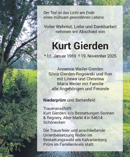 Traueranzeige von Kurt Gierden von trierischer_volksfreund