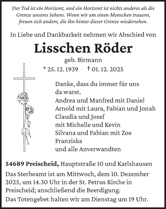 Traueranzeige von Lisschen Röder von trierischer_volksfreund