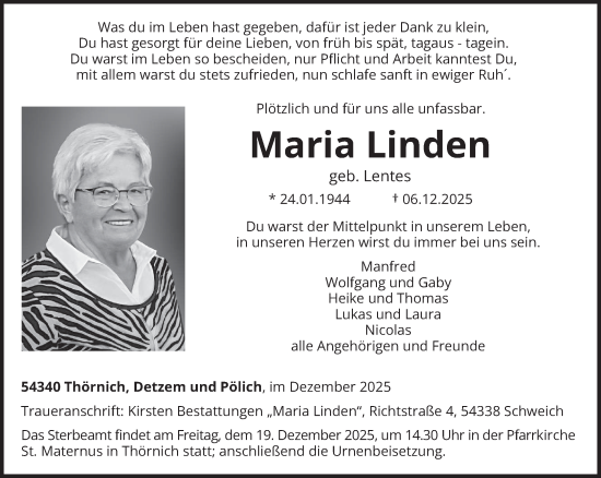 Traueranzeige von Maria Linden von trierischer_volksfreund