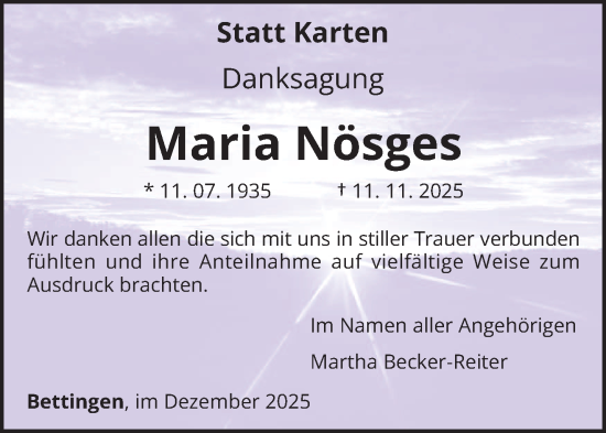 Traueranzeige von Maria Nösges von trierischer_volksfreund