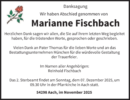 Traueranzeige von Marianne Fischbach von trierischer_volksfreund