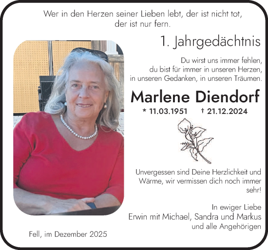 Traueranzeige von Marlene Diendorf von trierischer_volksfreund