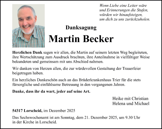 Traueranzeige von Martin Becker von trierischer_volksfreund