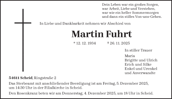 Traueranzeige von Martin Fuhrt von trierischer_volksfreund