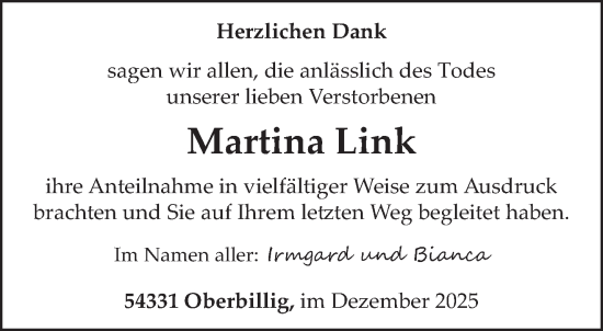 Traueranzeige von Martina Link von trierischer_volksfreund