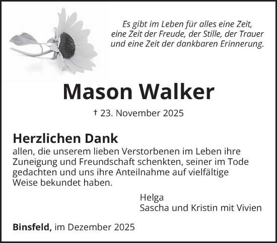 Traueranzeige von Mason Walker von trierischer_volksfreund