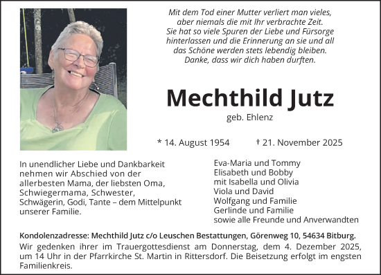 Traueranzeige von Mechthild Jutz von trierischer_volksfreund