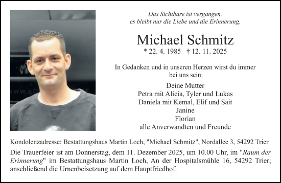 Traueranzeige von Michael Schmitz von trierischer_volksfreund