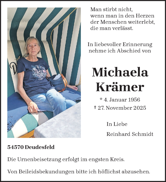 Traueranzeige von Michaela Krämer von trierischer_volksfreund