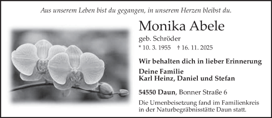 Traueranzeige von Monika Abele von trierischer_volksfreund