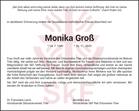 Traueranzeige von Monika Groß von trierischer_volksfreund