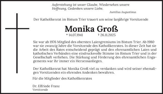 Traueranzeige von Monika Groß von trierischer_volksfreund