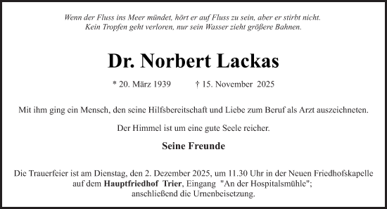 Traueranzeige von Norbert Lackas von trierischer_volksfreund