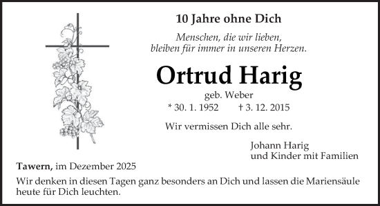 Traueranzeige von Ortrud Harig von trierischer_volksfreund