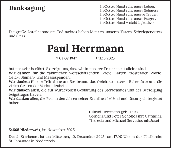 Traueranzeige von Paul Herrmann von trierischer_volksfreund