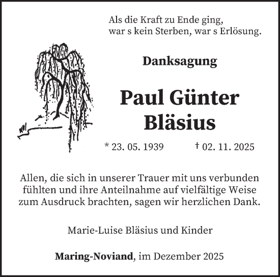Traueranzeige von Paul Günter Bläsius von trierischer_volksfreund