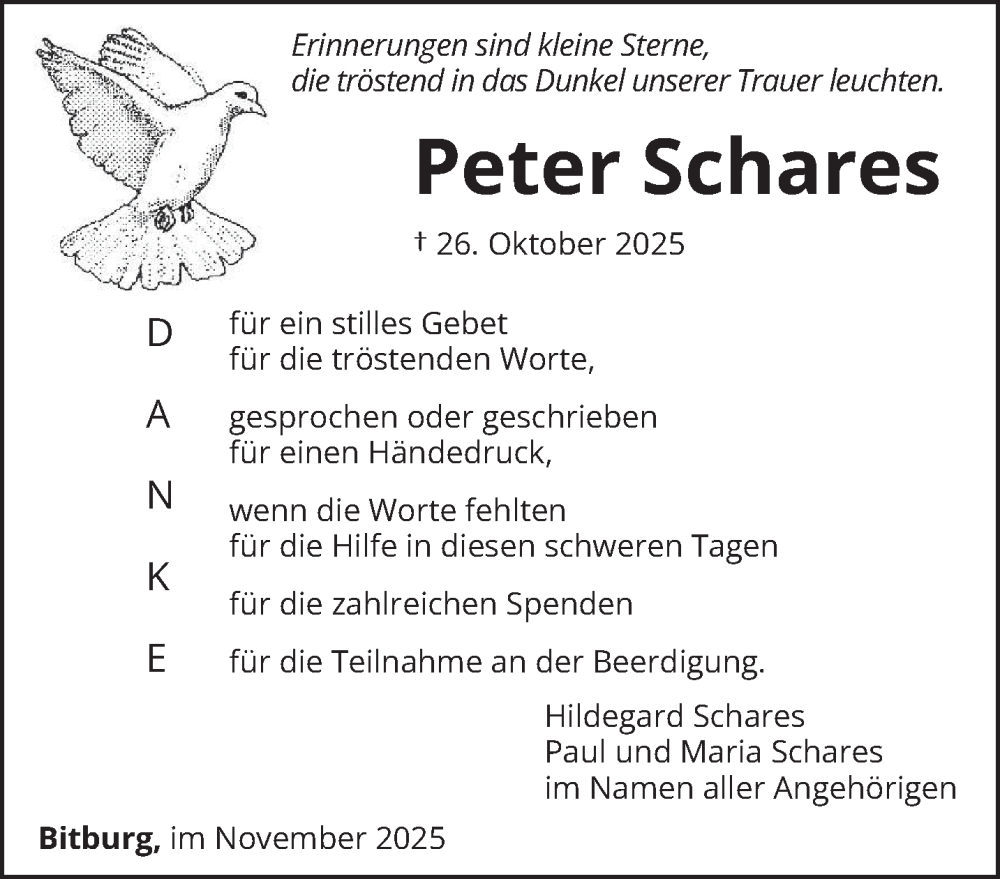  Traueranzeige für Peter Schares vom 29.11.2025 aus trierischer_volksfreund