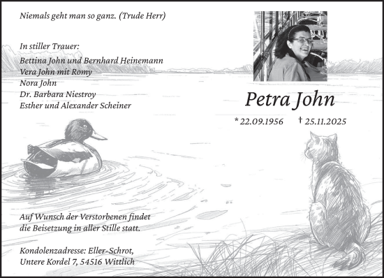 Traueranzeige von Petra John von trierischer_volksfreund