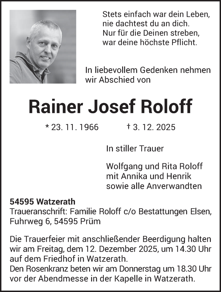  Traueranzeige für Rainer Josef Roloff vom 10.12.2025 aus trierischer_volksfreund