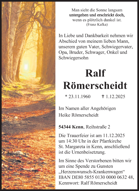Traueranzeige von Ralf Römerscheidt von trierischer_volksfreund