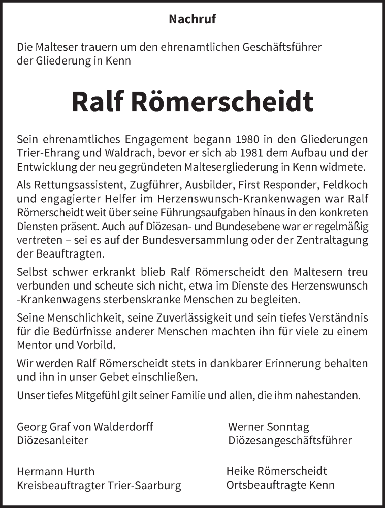  Traueranzeige für Ralf Römerscheidt vom 06.12.2025 aus trierischer_volksfreund
