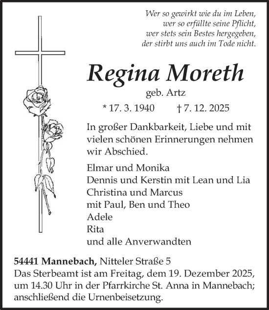 Traueranzeige von Regina Moreth von trierischer_volksfreund