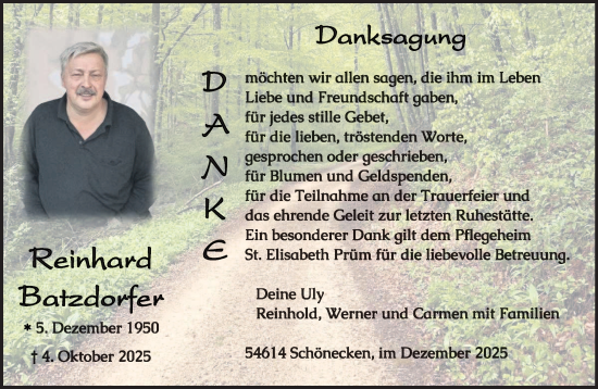 Traueranzeige von Reinhard Batzdorfer von trierischer_volksfreund