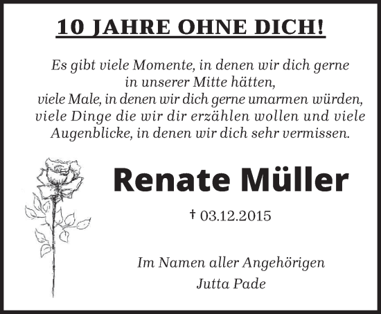 Traueranzeige von Renate Müller von trierischer_volksfreund