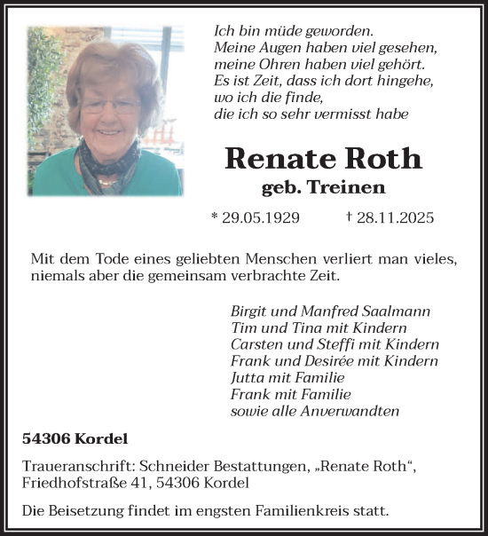 Traueranzeige von Renate Roth von trierischer_volksfreund