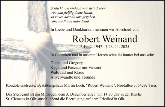 Traueranzeige von Robert Weinand von trierischer_volksfreund